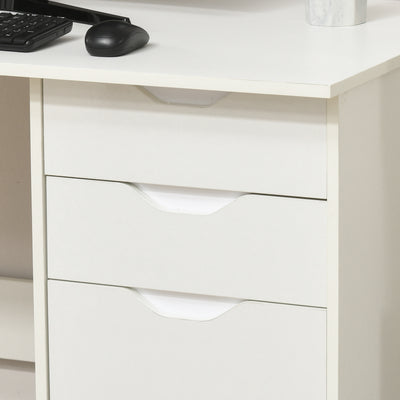 HOMCOM Computer Desk with Drawers, High Gloss Home Office Desk with Storage Cabinet, Study Workstation, 120 x 60cm, White 