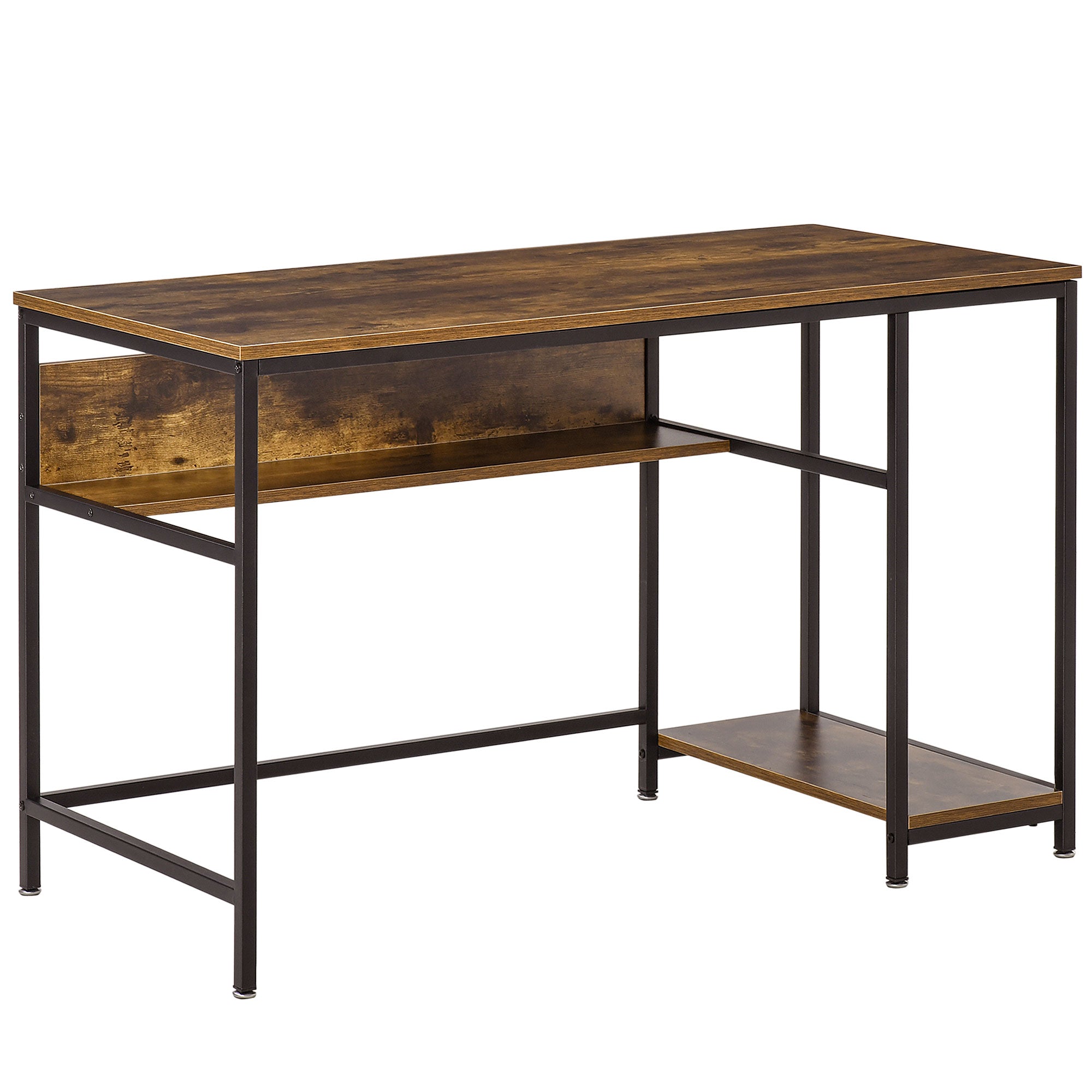 HOMCOM Computer Desk with Storage, 120 x 60cm Home Office Desk with 2 Shelves and Steel Frame, Writing Table for Living Room, Study, Rustic Brown 