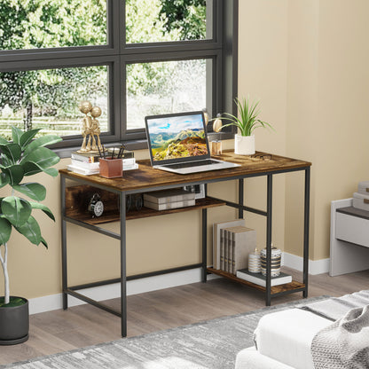 HOMCOM Computer Desk with Storage, 120 x 60cm Home Office Desk with 2 Shelves and Steel Frame, Writing Table for Living Room, Study, Rustic Brown 