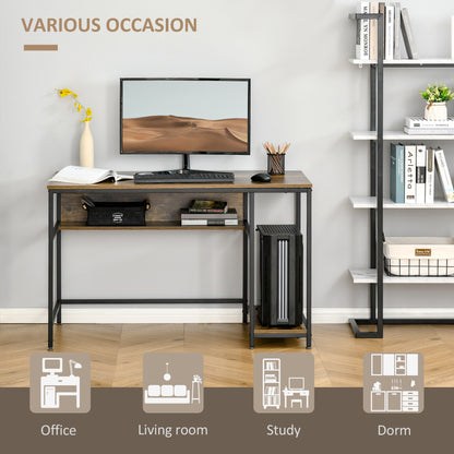 HOMCOM Computer Desk with Storage, 120 x 60cm Home Office Desk with 2 Shelves and Steel Frame, Writing Table for Living Room, Study, Rustic Brown 