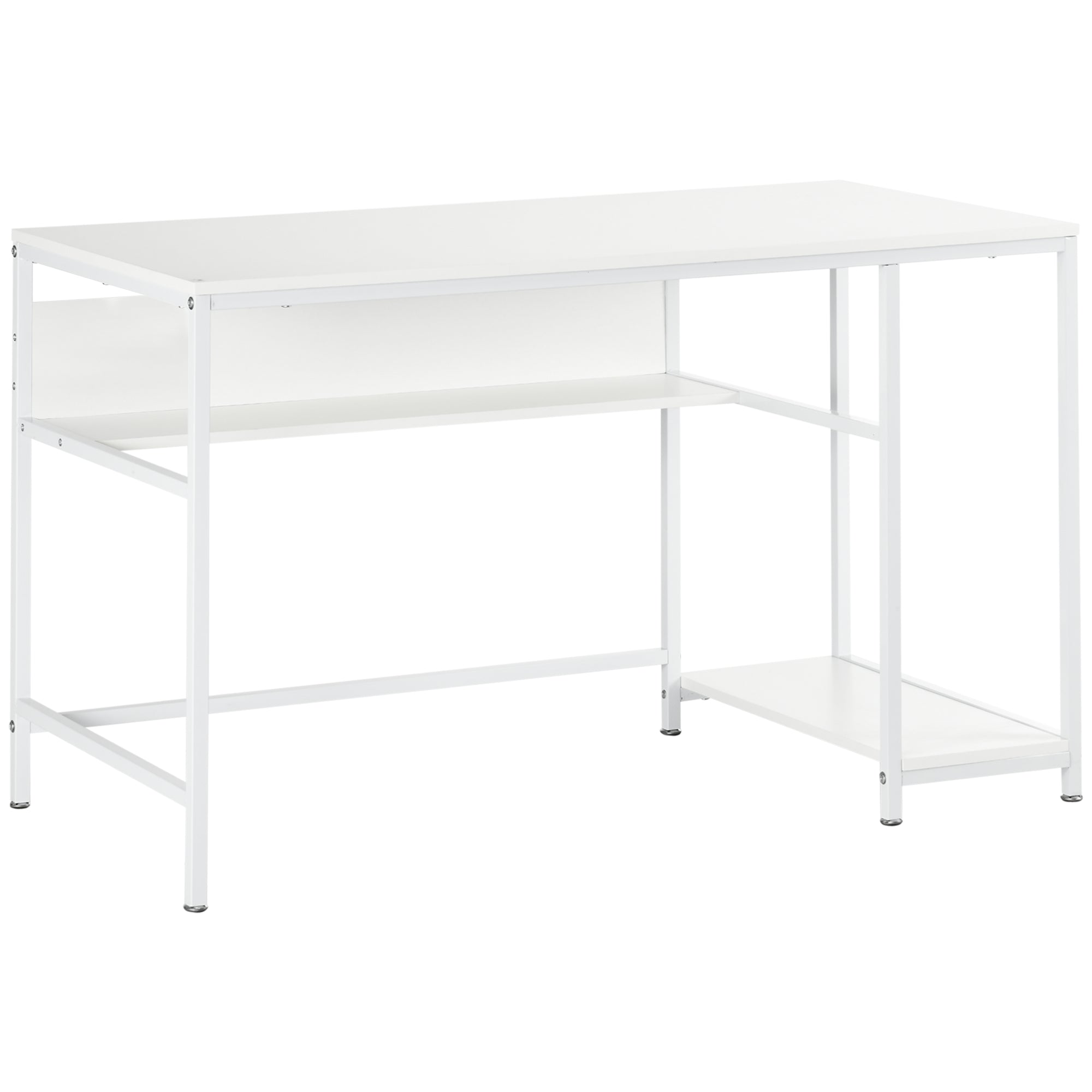 HOMCOM Computer Desk with Storage, 120 x 60cm Home Office Desk with 2 Shelves and Steel Frame, Writing Table for Living Room, Study, White 