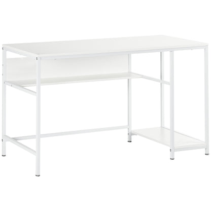 HOMCOM Computer Desk with Storage, 120 x 60cm Home Office Desk with 2 Shelves and Steel Frame, Writing Table for Living Room, Study, White 