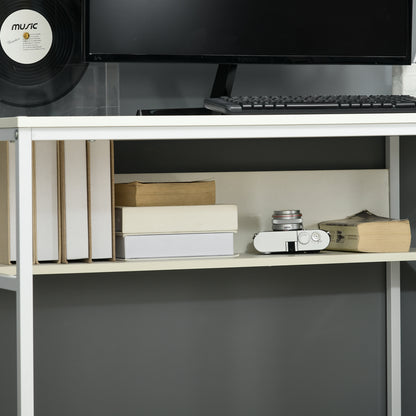 HOMCOM Computer Desk with Storage, 120 x 60cm Home Office Desk with 2 Shelves and Steel Frame, Writing Table for Living Room, Study, White 