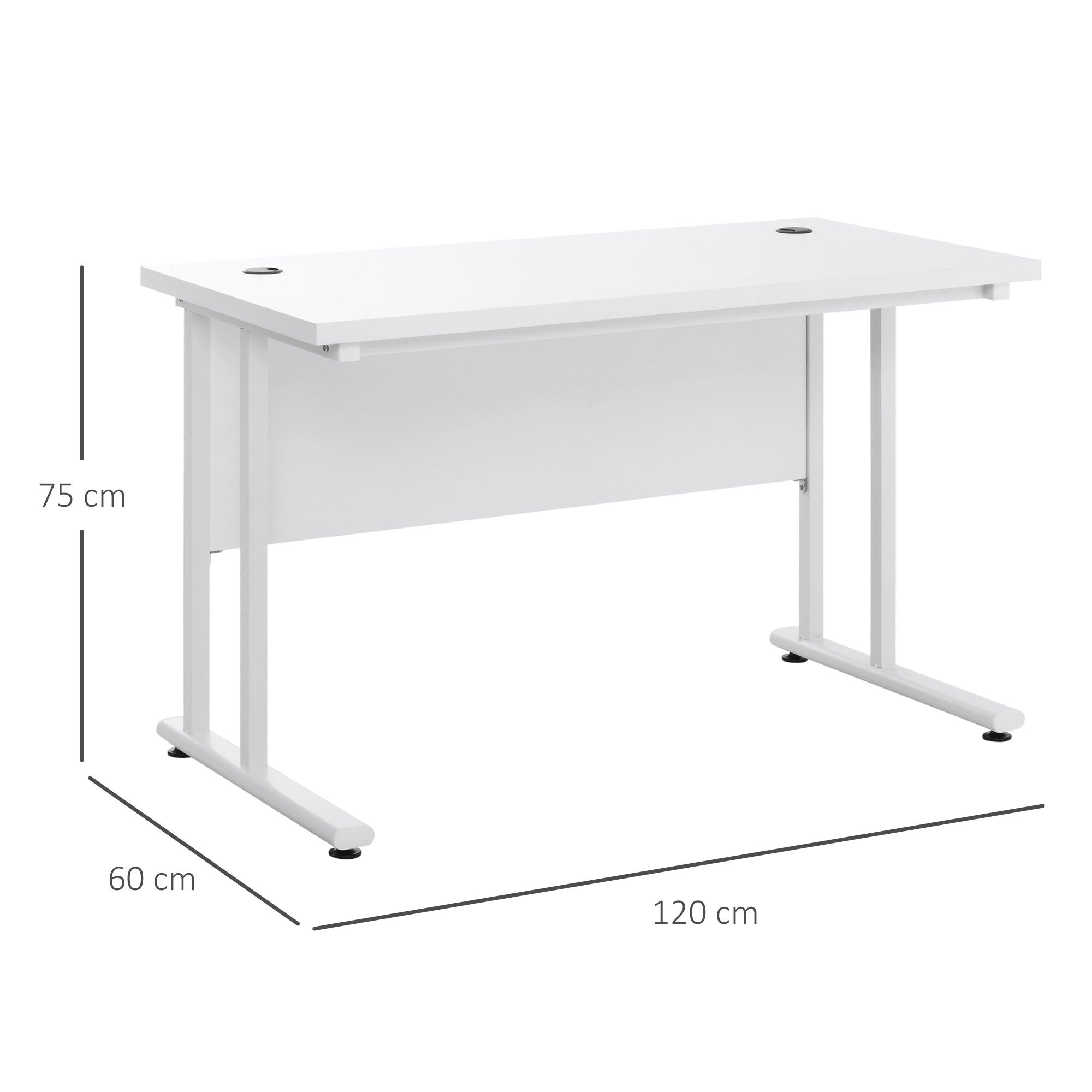 HOMCOM Computer Desk, Home Office Desk, Writing Table, 120x60x75cm Laptop Workstation with 2 Cable Management Holes, C Shaped Metal Legs for Adults, White 