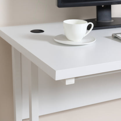 HOMCOM Computer Desk, Home Office Desk, Writing Table, 120x60x75cm Laptop Workstation with 2 Cable Management Holes, C Shaped Metal Legs for Adults, White 