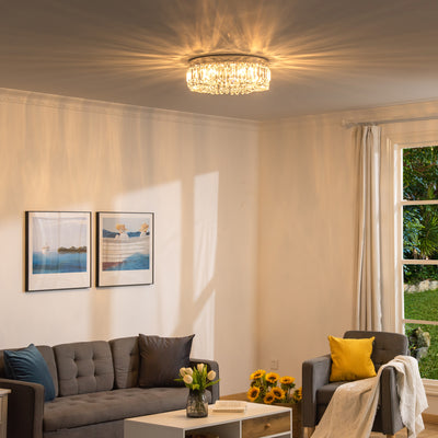 HOMCOM Crystal Ceiling Light Modern Chandeliers Stainless Steel Pendant Lights with Crystal Decorations for Living Room Bedroom Dining Room Hall Silver 