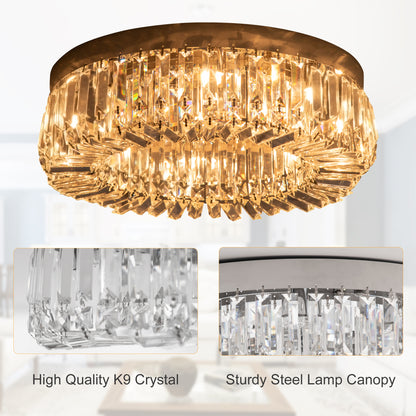 HOMCOM Crystal Ceiling Light Modern Chandeliers Stainless Steel Pendant Lights with Crystal Decorations for Living Room Bedroom Dining Room Hall Silver 