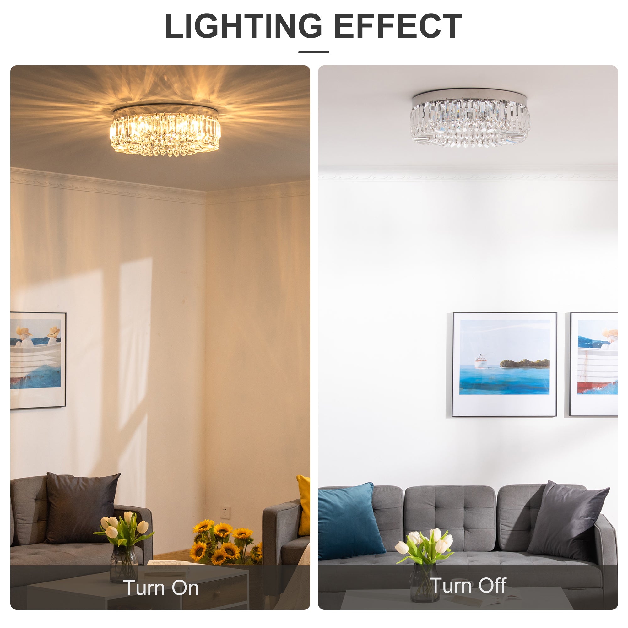 HOMCOM Crystal Ceiling Light Modern Chandeliers Stainless Steel Pendant Lights with Crystal Decorations for Living Room Bedroom Dining Room Hall Silver 