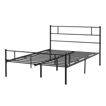 HOMCOM Double Metal Bed Frame Solid Bedstead Base with Headboard and Footboard, Metal Slat Support and Underbed Storage Space, Bedroom Furniture, Black 