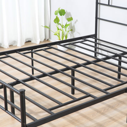 HOMCOM Double Metal Bed Frame Solid Bedstead Base with Headboard and Footboard, Metal Slat Support and Underbed Storage Space, Bedroom Furniture, Black 