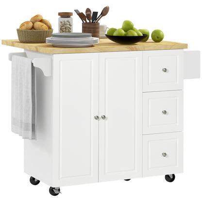 HOMCOM Drop-Leaf Kitchen Island on Wheels Utility Storage Cart with Drawers & Cabinet for Kitchen, Dining & Living Room 