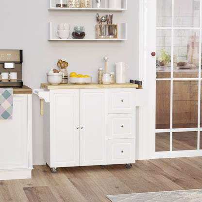 HOMCOM Drop-Leaf Kitchen Island on Wheels Utility Storage Cart with Drawers & Cabinet for Kitchen, Dining & Living Room 