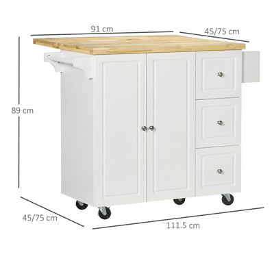 HOMCOM Drop-Leaf Kitchen Island on Wheels Utility Storage Cart with Drawers & Cabinet for Kitchen, Dining & Living Room 