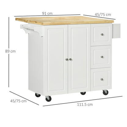 HOMCOM Drop-Leaf Kitchen Island on Wheels Utility Storage Cart with Drawers & Cabinet for Kitchen, Dining & Living Room 