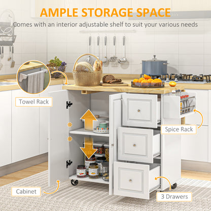 HOMCOM Drop-Leaf Kitchen Island on Wheels Utility Storage Cart with Drawers & Cabinet for Kitchen, Dining & Living Room 
