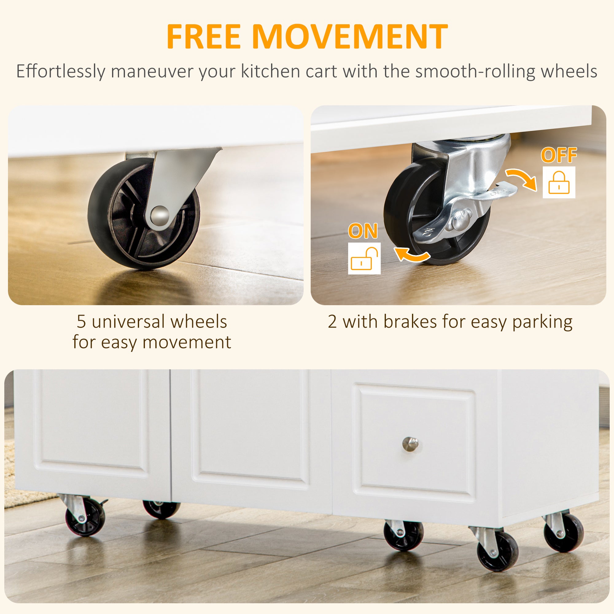 HOMCOM Drop-Leaf Kitchen Island on Wheels Utility Storage Cart with Drawers & Cabinet for Kitchen, Dining & Living Room 