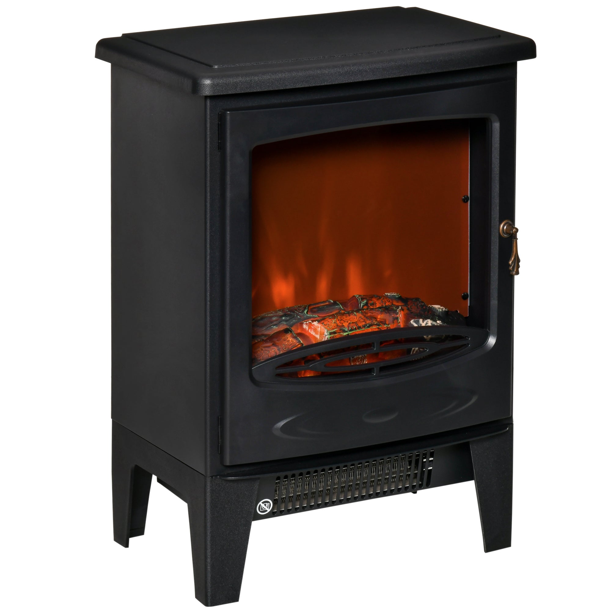 HOMCOM Electric Fireplace Stove, Free standing Fireplace Heater with Realistic LED Flame Effect, Overheat Safety Protection, 900W/1800W, Black 