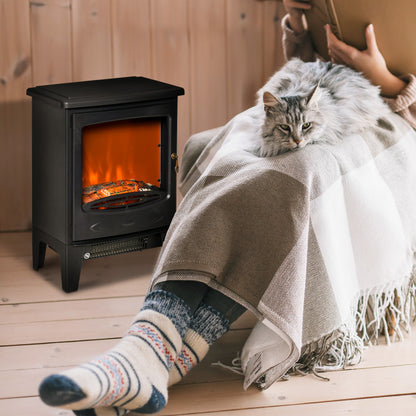 HOMCOM Electric Fireplace Stove, Free standing Fireplace Heater with Realistic LED Flame Effect, Overheat Safety Protection, 900W/1800W, Black 