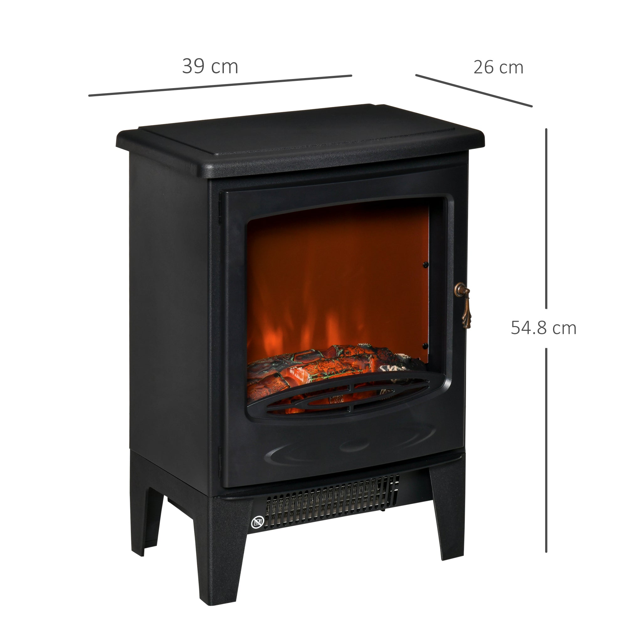 HOMCOM Electric Fireplace Stove, Free standing Fireplace Heater with Realistic LED Flame Effect, Overheat Safety Protection, 900W/1800W, Black 