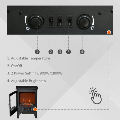 HOMCOM Electric Fireplace Stove, Free standing Fireplace Heater with Realistic LED Flame Effect, Overheat Safety Protection, 900W/1800W, Black 