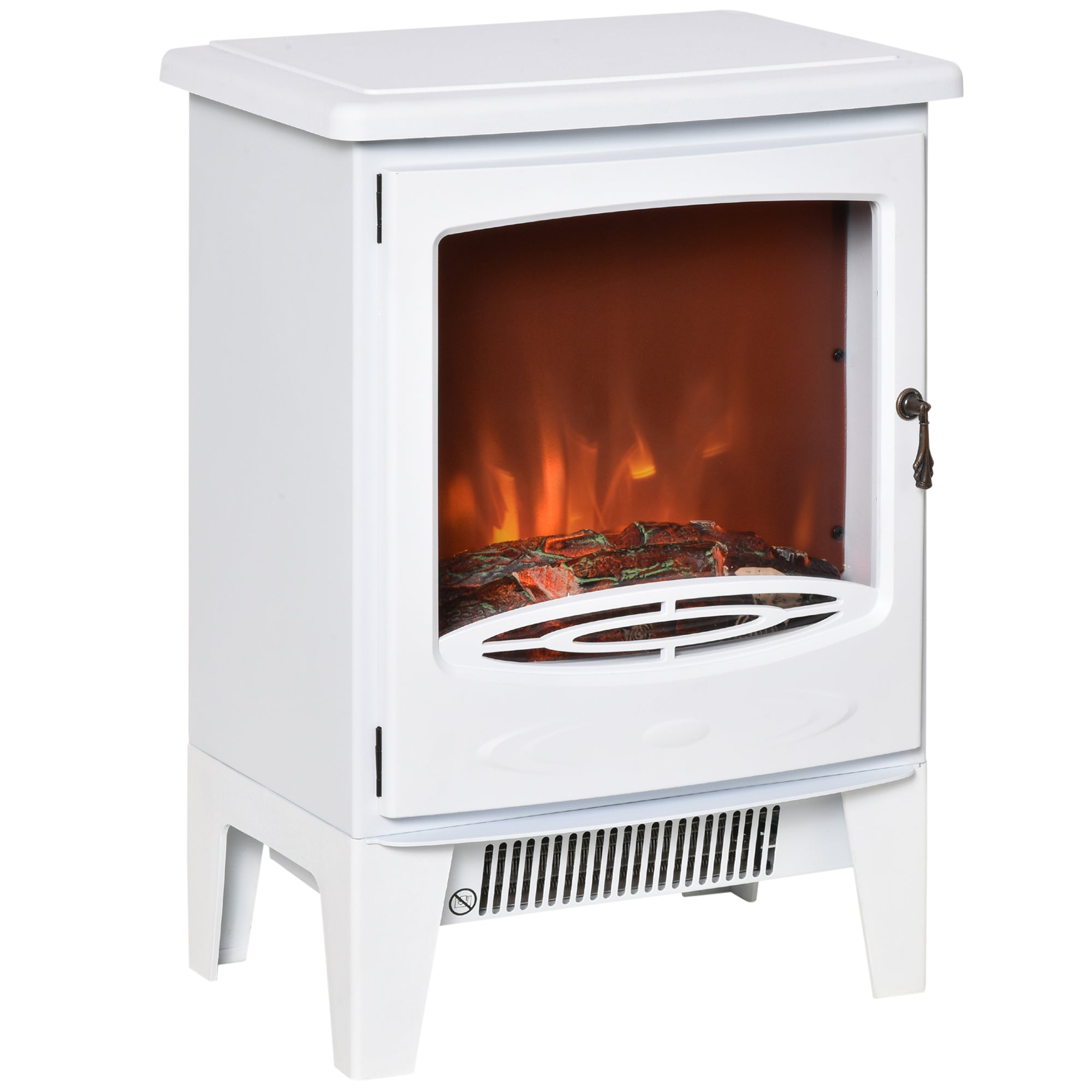 HOMCOM Electric Fireplace Stove, Free standing Fireplace Heater with Realistic LED Flame Effect, Overheat Safety Protection, 900W/1800W, White 