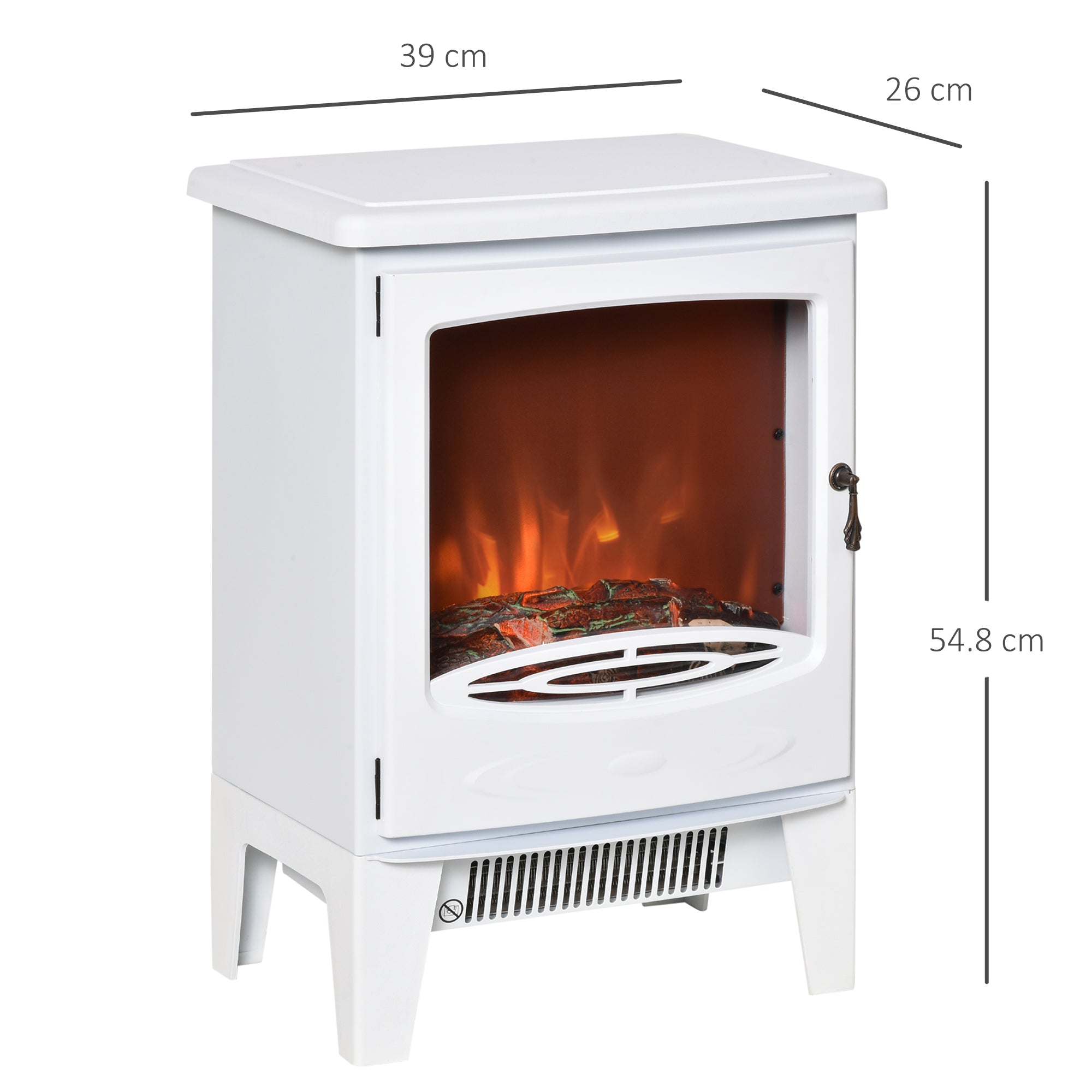 HOMCOM Electric Fireplace Stove, Free standing Fireplace Heater with Realistic LED Flame Effect, Overheat Safety Protection, 900W/1800W, White 