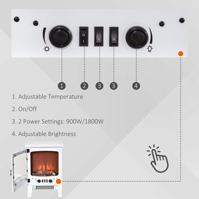 HOMCOM Electric Fireplace Stove, Free standing Fireplace Heater with Realistic LED Flame Effect, Overheat Safety Protection, 900W/1800W, White 