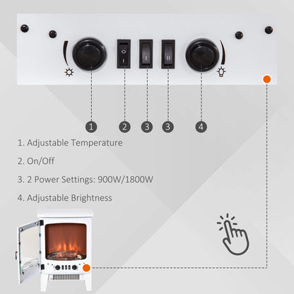 HOMCOM Electric Fireplace Stove, Free standing Fireplace Heater with Realistic LED Flame Effect, Overheat Safety Protection, 900W/1800W, White 