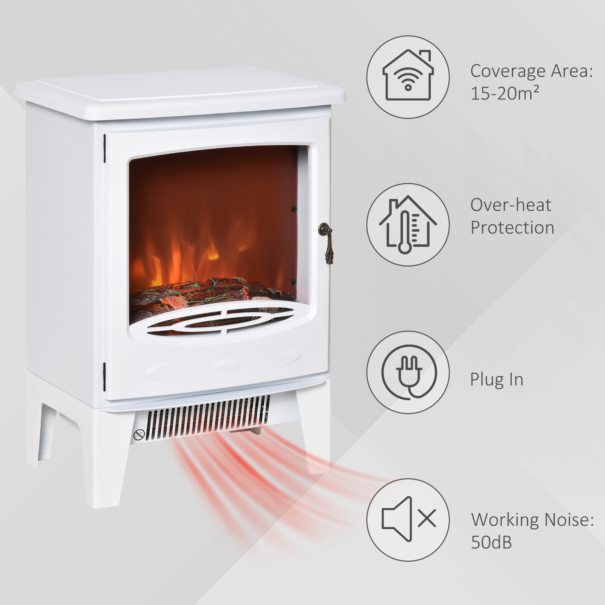 HOMCOM Electric Fireplace Stove, Free standing Fireplace Heater with Realistic LED Flame Effect, Overheat Safety Protection, 900W/1800W, White 