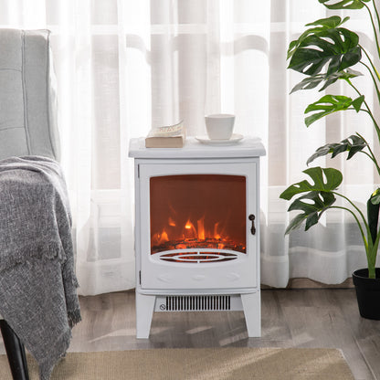 HOMCOM Electric Fireplace Stove, Free standing Fireplace Heater with Realistic LED Flame Effect, Overheat Safety Protection, 900W/1800W, White 