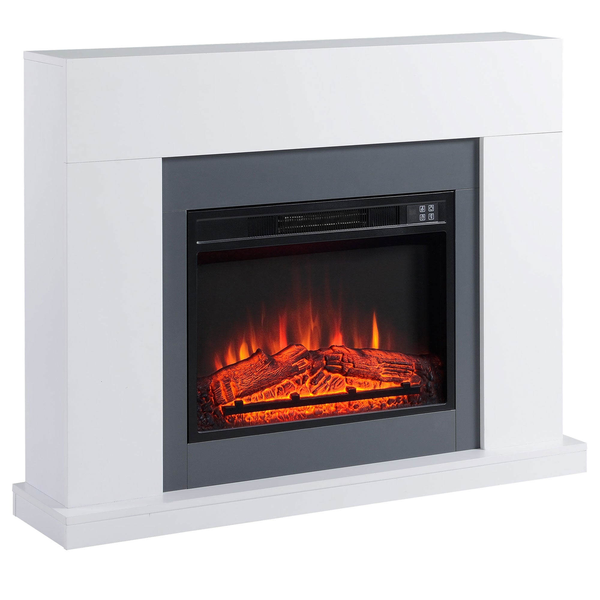 HOMCOM Electric Fireplace Suite with Remote Control, 2000W Freestanding Fireplace Heater with LED Flame Effect, Overheat Protection, 7-Day Programmable Timer, White 