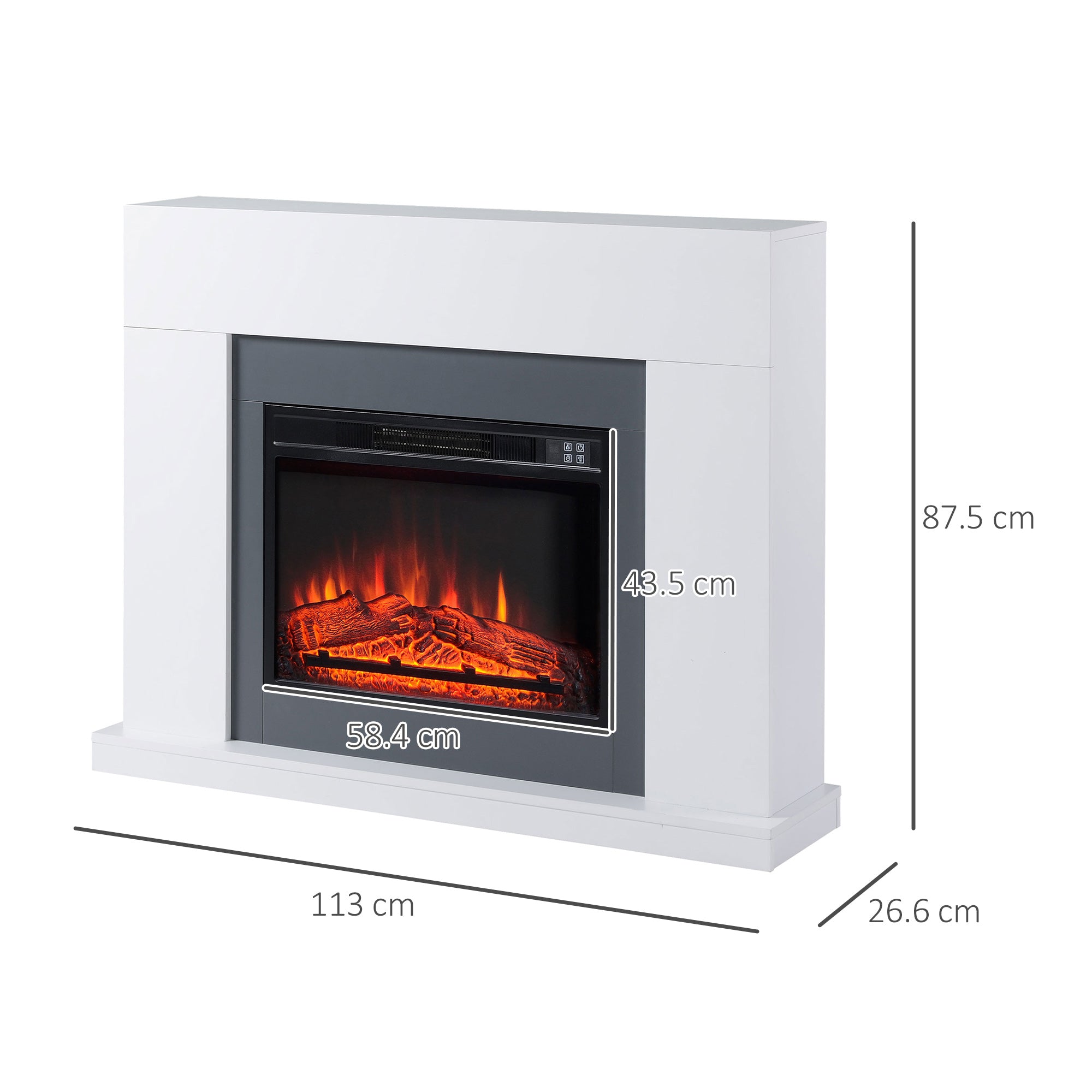 HOMCOM Electric Fireplace Suite with Remote Control, 2000W Freestanding Fireplace Heater with LED Flame Effect, Overheat Protection, 7-Day Programmable Timer, White 