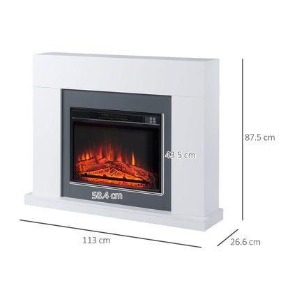 HOMCOM Electric Fireplace Suite with Remote Control, 2000W Freestanding Fireplace Heater with LED Flame Effect, Overheat Protection, 7-Day Programmable Timer, White 