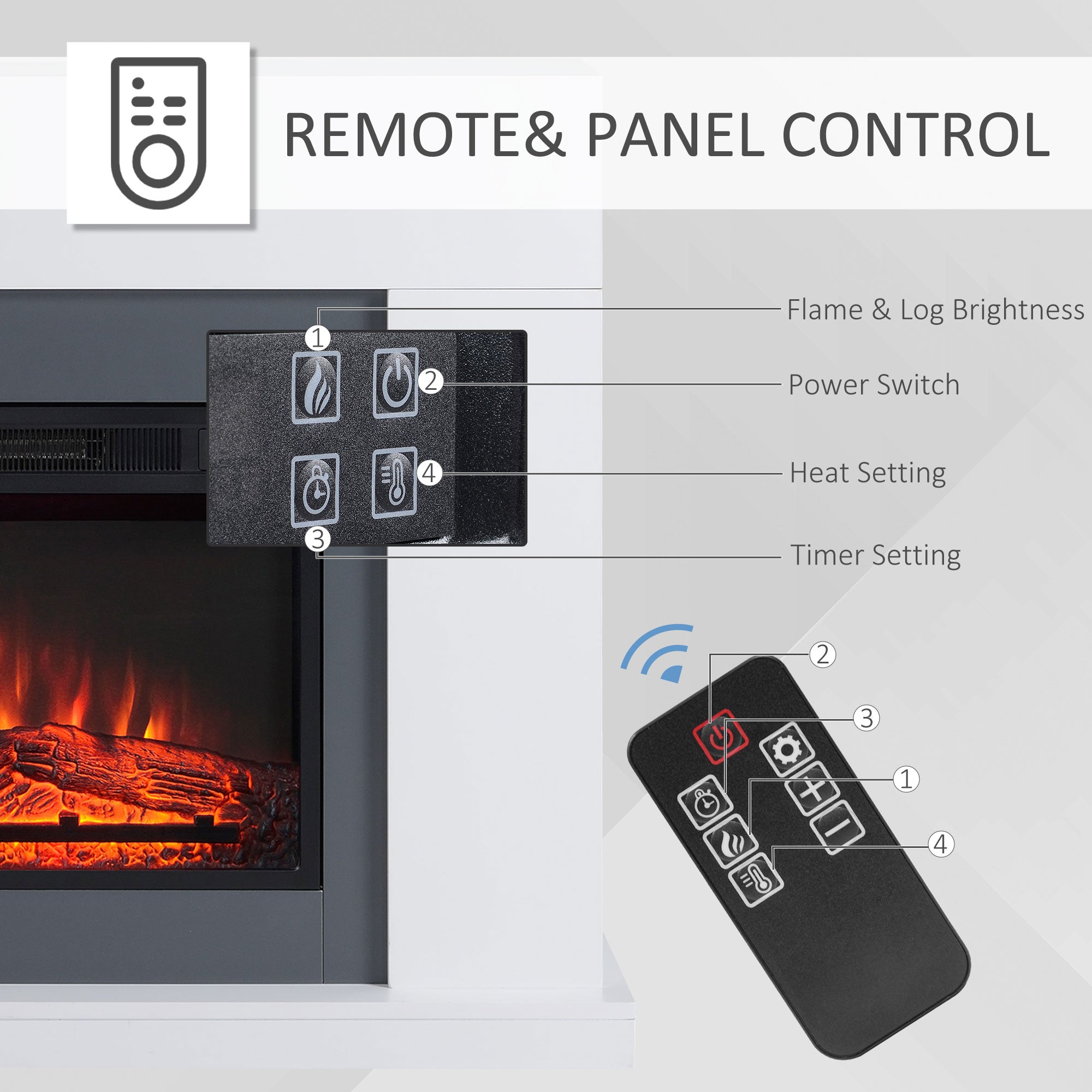 HOMCOM Electric Fireplace Suite with Remote Control, 2000W Freestanding Fireplace Heater with LED Flame Effect, Overheat Protection, 7-Day Programmable Timer, White 