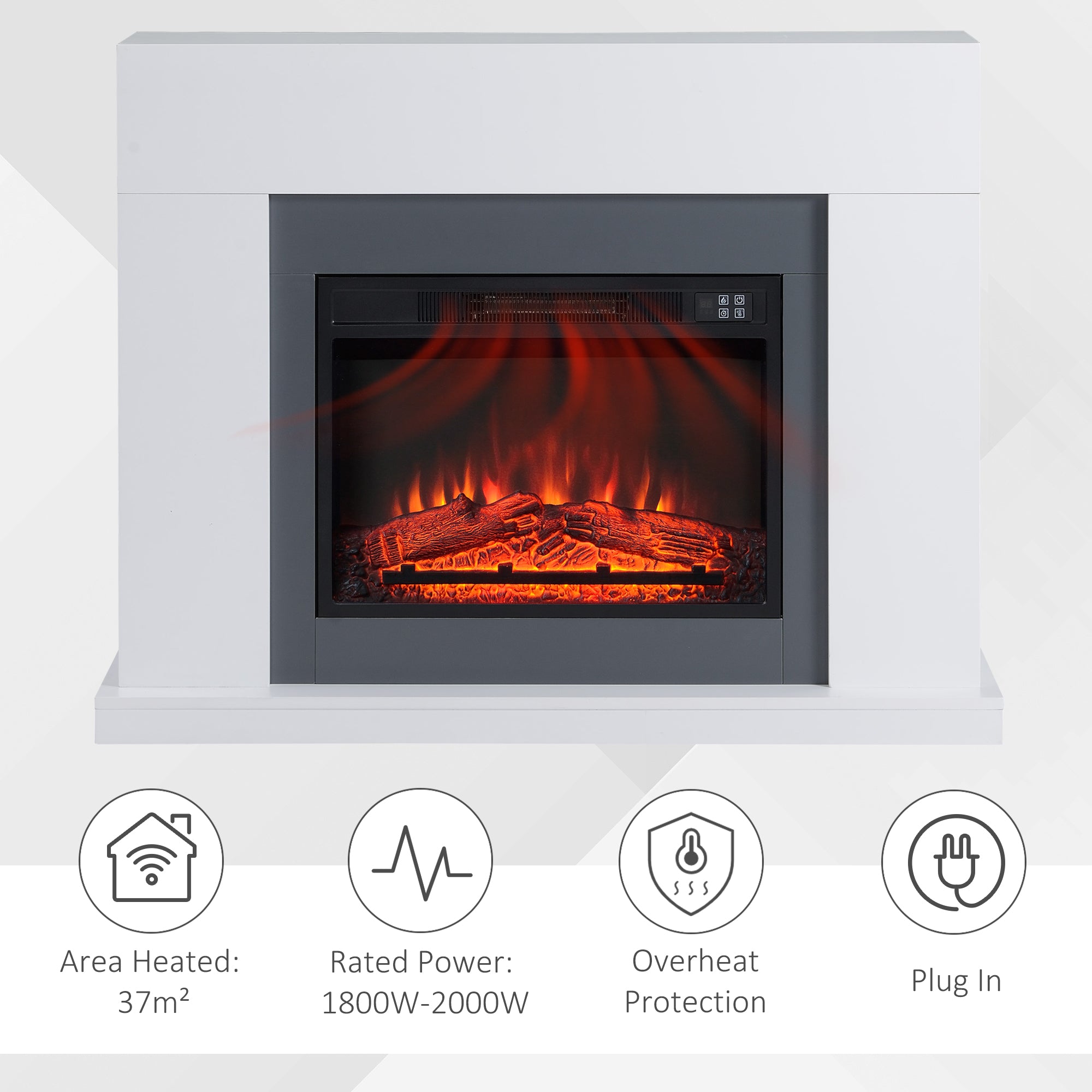 HOMCOM Electric Fireplace Suite with Remote Control, 2000W Freestanding Fireplace Heater with LED Flame Effect, Overheat Protection, 7-Day Programmable Timer, White 
