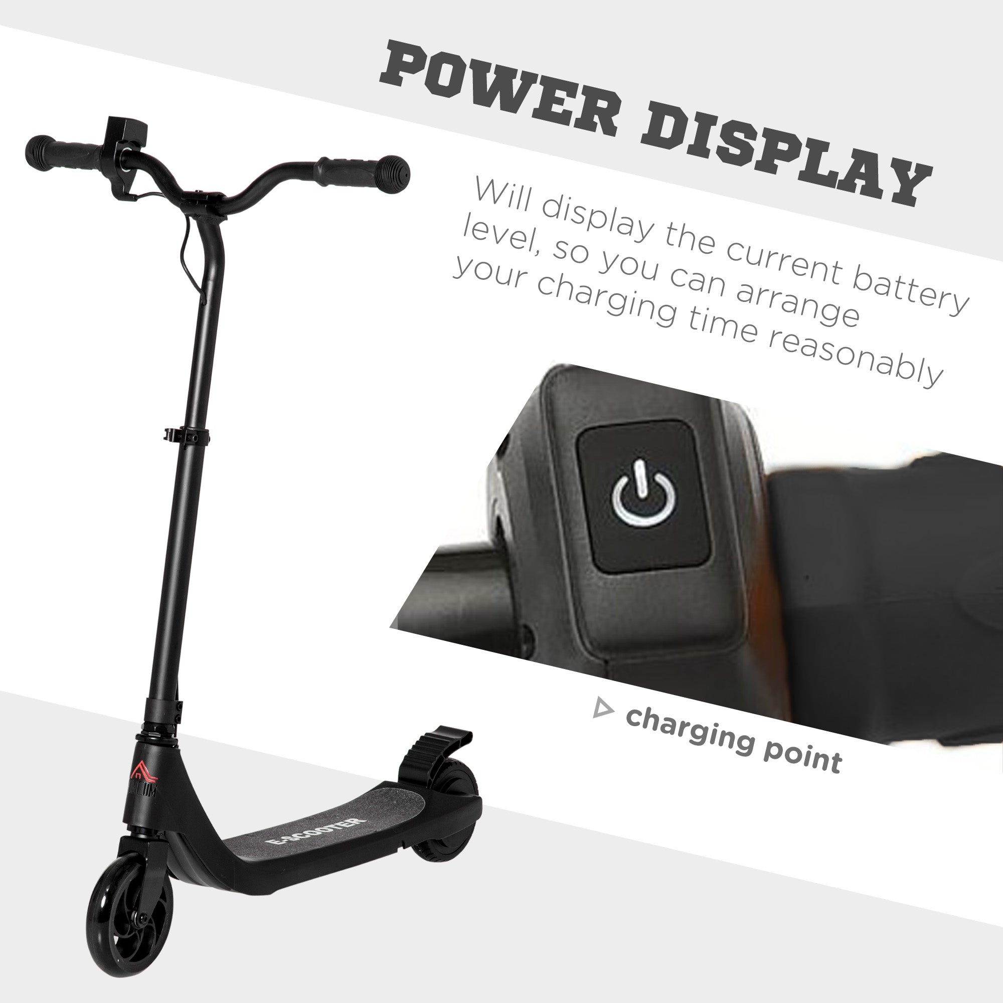 HOMCOM Electric Scooter, 120W Motor E-Scooter, Adjustable Height, Rear Brake for Ages 6+ Years - Black 