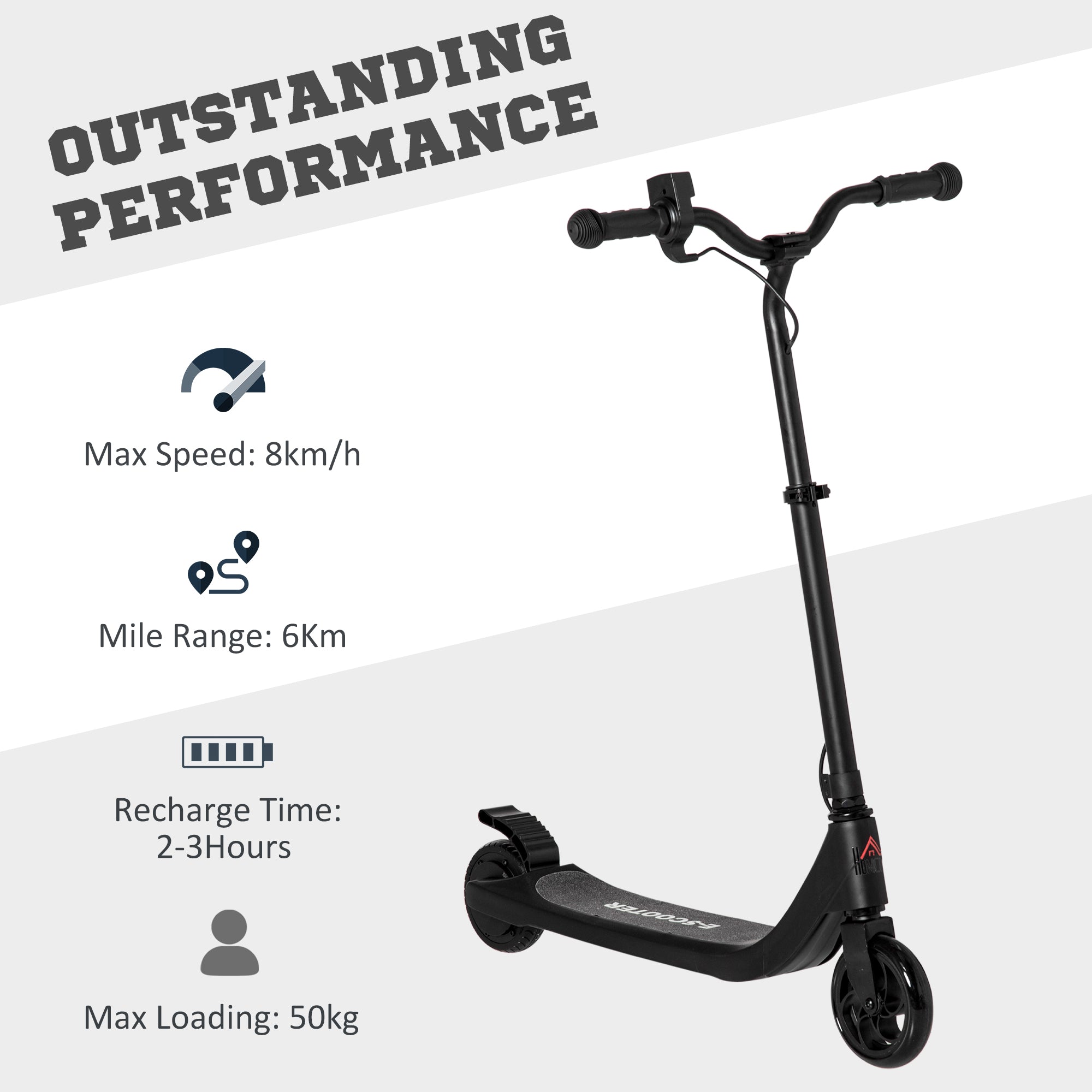 HOMCOM Electric Scooter, 120W Motor E-Scooter, Adjustable Height, Rear Brake for Ages 6+ Years - Black 