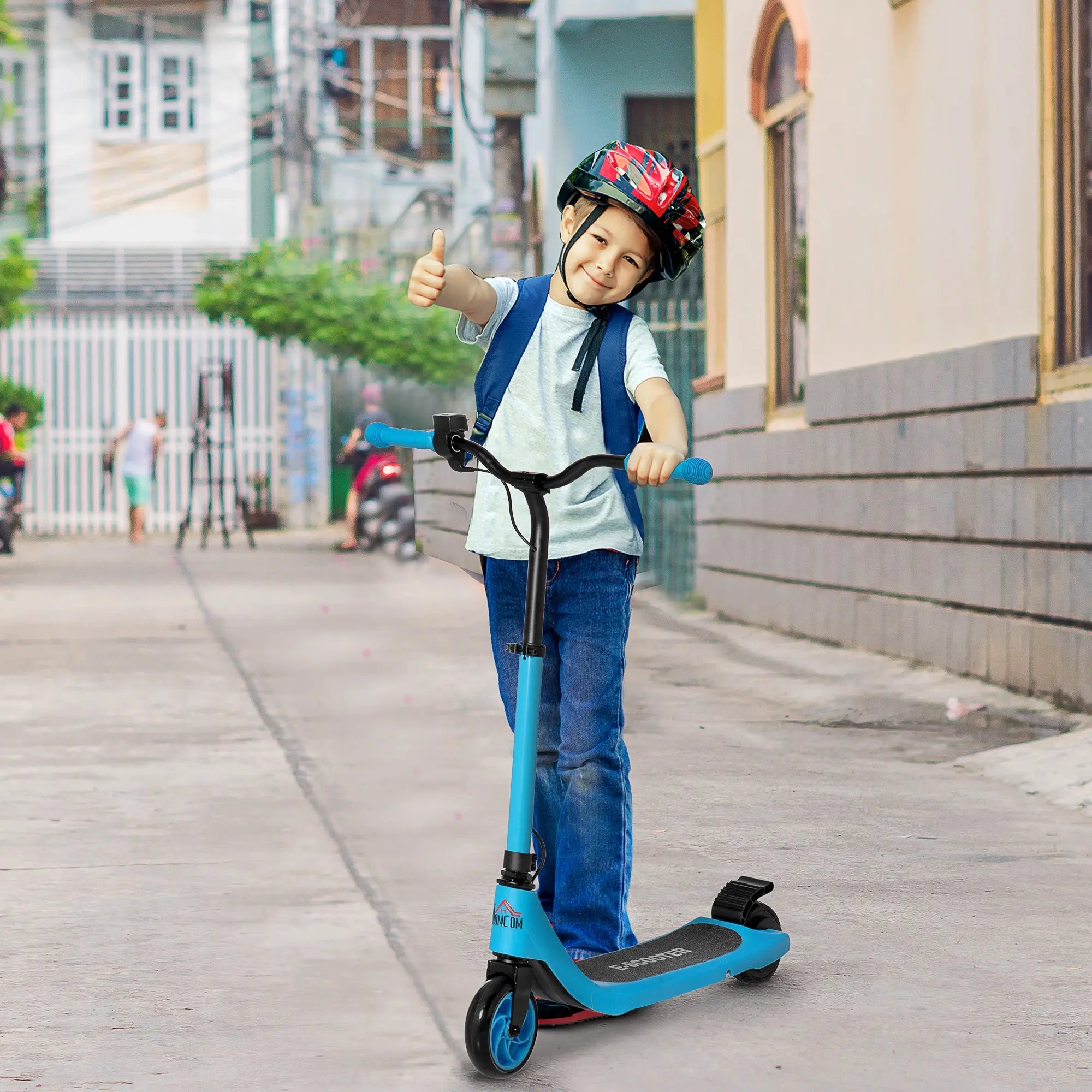 HOMCOM Electric Scooter, 120W Motor E-Scooter, Adjustable Height, Rear Brake for Ages 6+ Years - Blue 