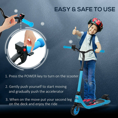 HOMCOM Electric Scooter, 120W Motor E-Scooter, Adjustable Height, Rear Brake for Ages 6+ Years - Blue 