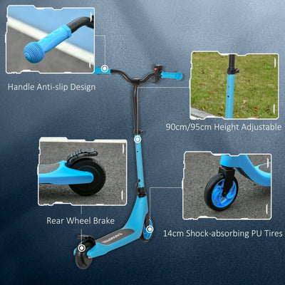 HOMCOM Electric Scooter, 120W Motor E-Scooter, Adjustable Height, Rear Brake for Ages 6+ Years - Blue 