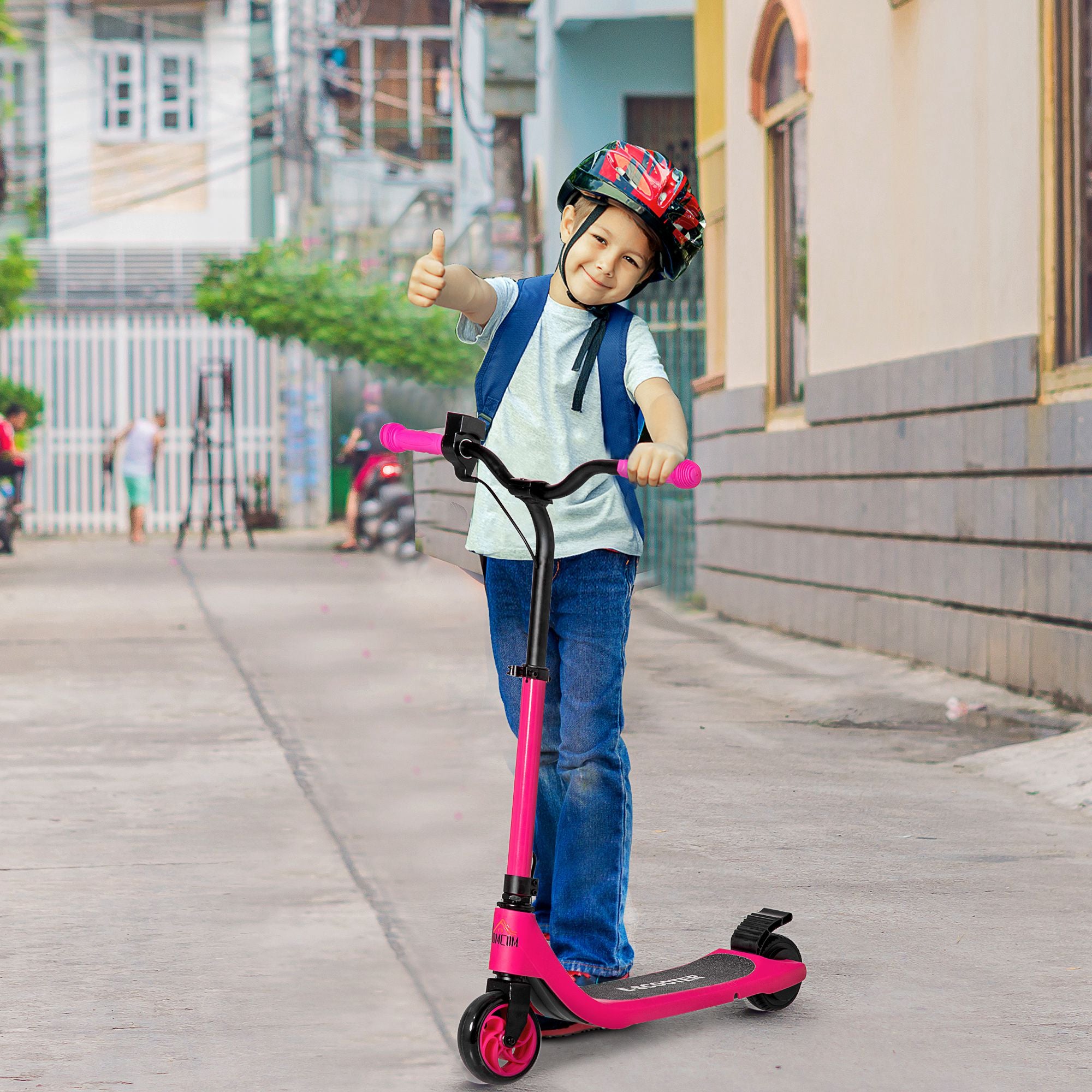 HOMCOM Electric Scooter, 120W Motor E-Scooter, Adjustable Height, Rear Brake for Ages 6+ Years - Pink 