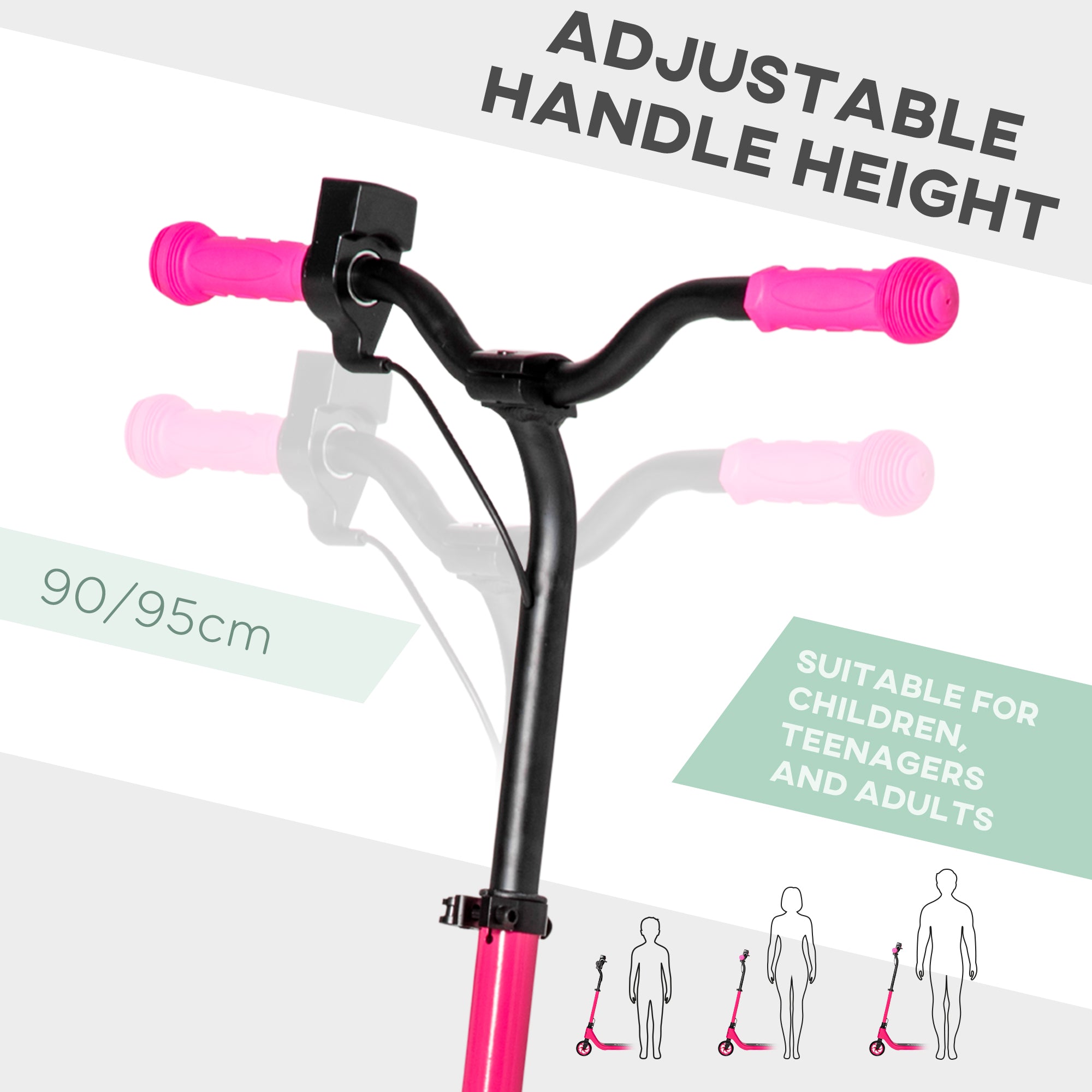 HOMCOM Electric Scooter, 120W Motor E-Scooter, Adjustable Height, Rear Brake for Ages 6+ Years - Pink 