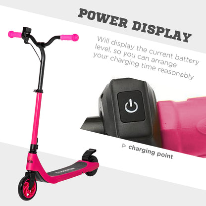 HOMCOM Electric Scooter, 120W Motor E-Scooter, Adjustable Height, Rear Brake for Ages 6+ Years - Pink 