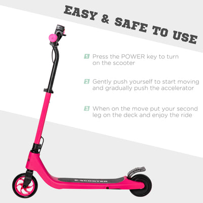 HOMCOM Electric Scooter, 120W Motor E-Scooter, Adjustable Height, Rear Brake for Ages 6+ Years - Pink 