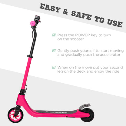 HOMCOM Electric Scooter, 120W Motor E-Scooter, Adjustable Height, Rear Brake for Ages 6+ Years - Pink 