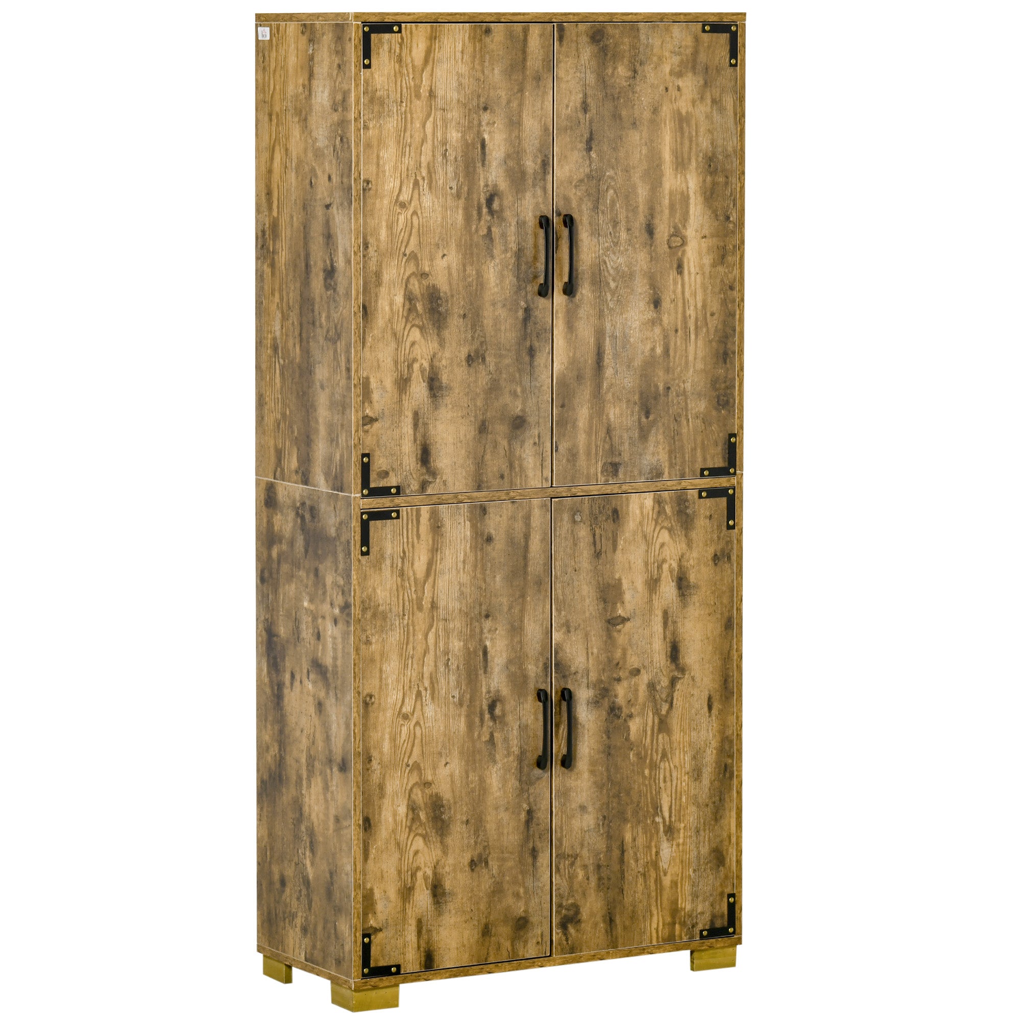 HOMCOM Farmhouse 4-Door Cabinet, Freestanding Tall Cupboard with Storage Shelves for Bedroom & Living Room, Rustic Wood Effect 