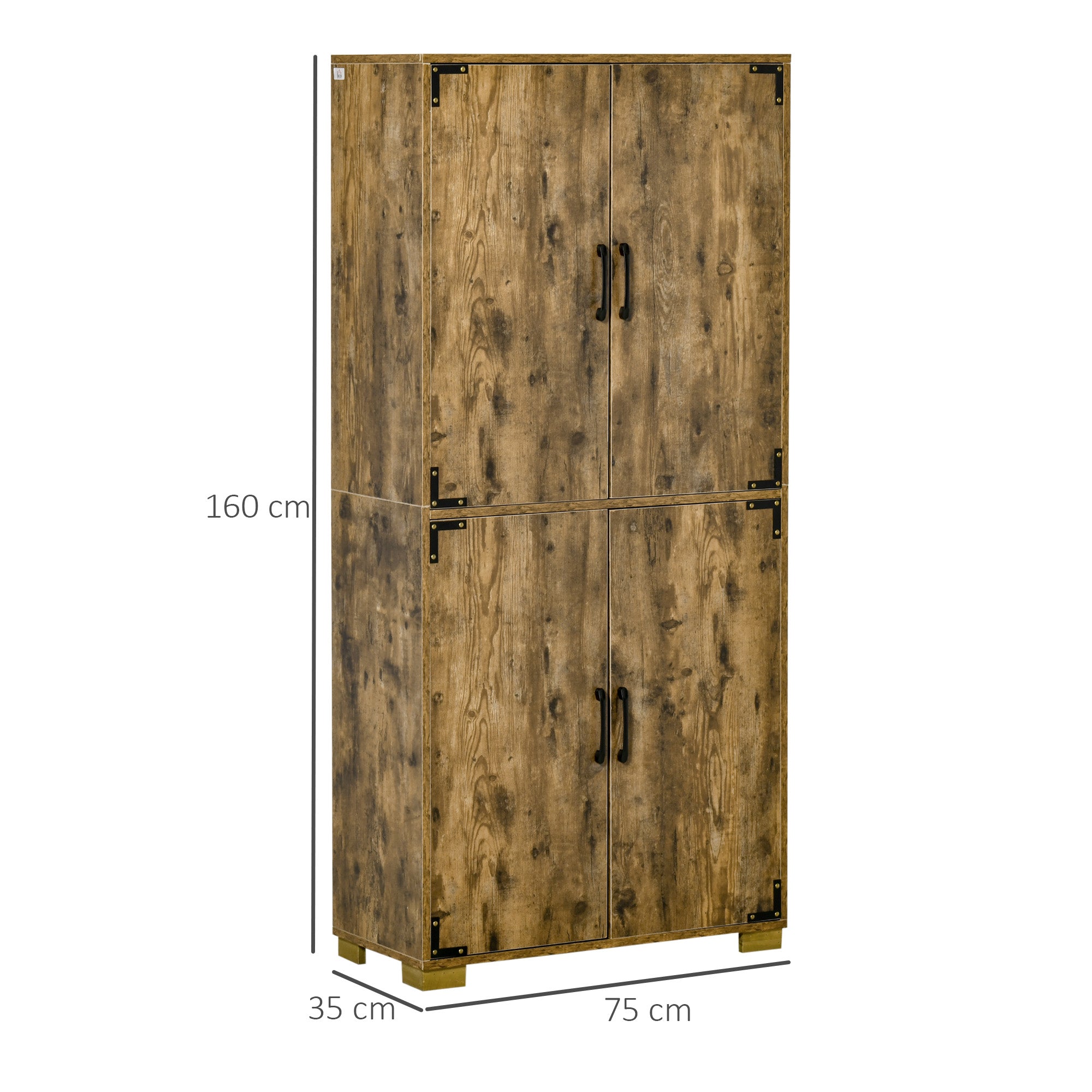 HOMCOM Farmhouse 4-Door Cabinet, Freestanding Tall Cupboard with Storage Shelves for Bedroom & Living Room, Rustic Wood Effect 