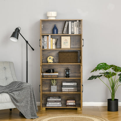 HOMCOM Farmhouse 4-Door Cabinet, Freestanding Tall Cupboard with Storage Shelves for Bedroom & Living Room, Rustic Wood Effect 