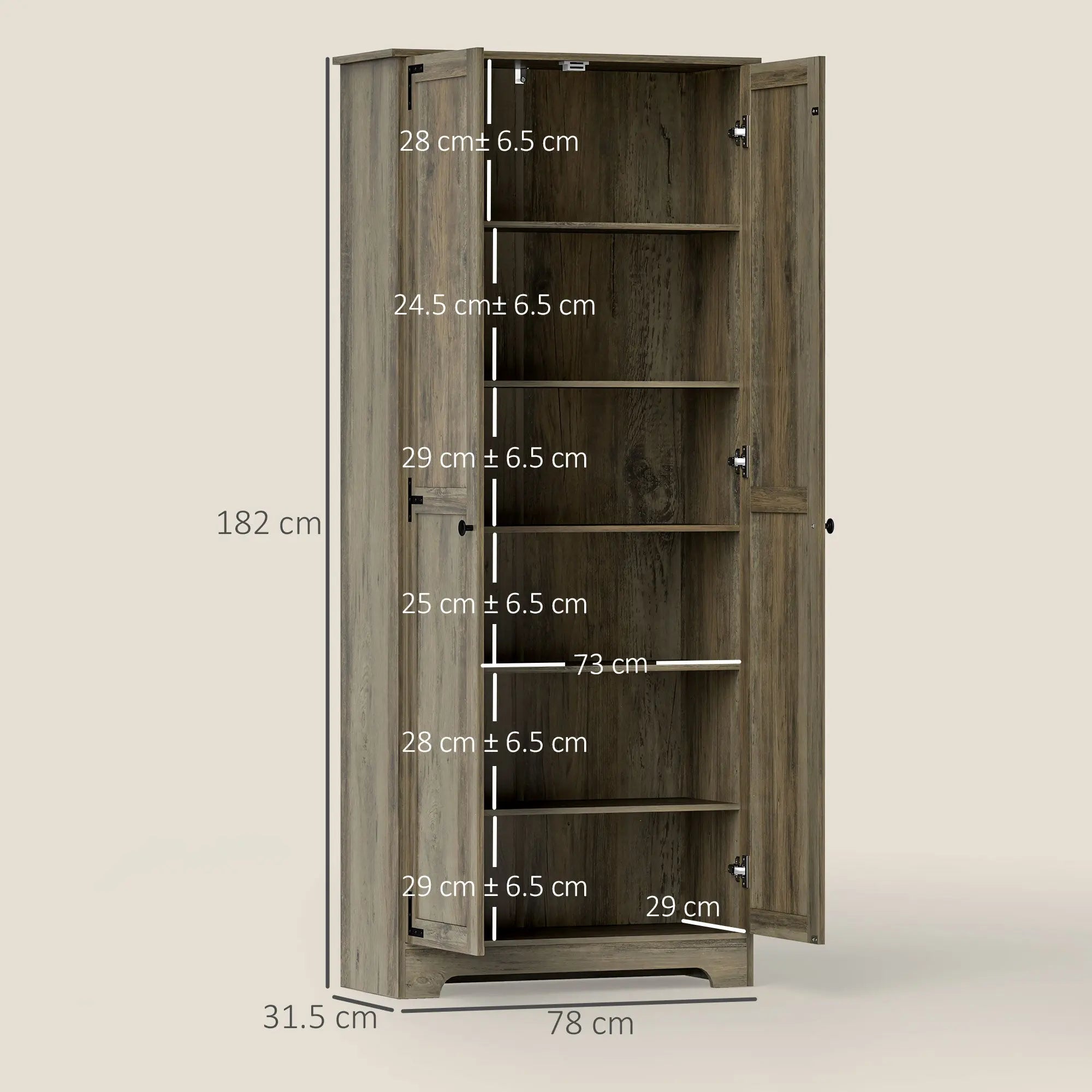 HOMCOM Farmhouse Kitchen Cupboard, Freestanding Kitchen Storage Cabinet with Adjustable Shelves, Tall Storage Cabinet with Recessed Doors, Grey Wood-Effect 