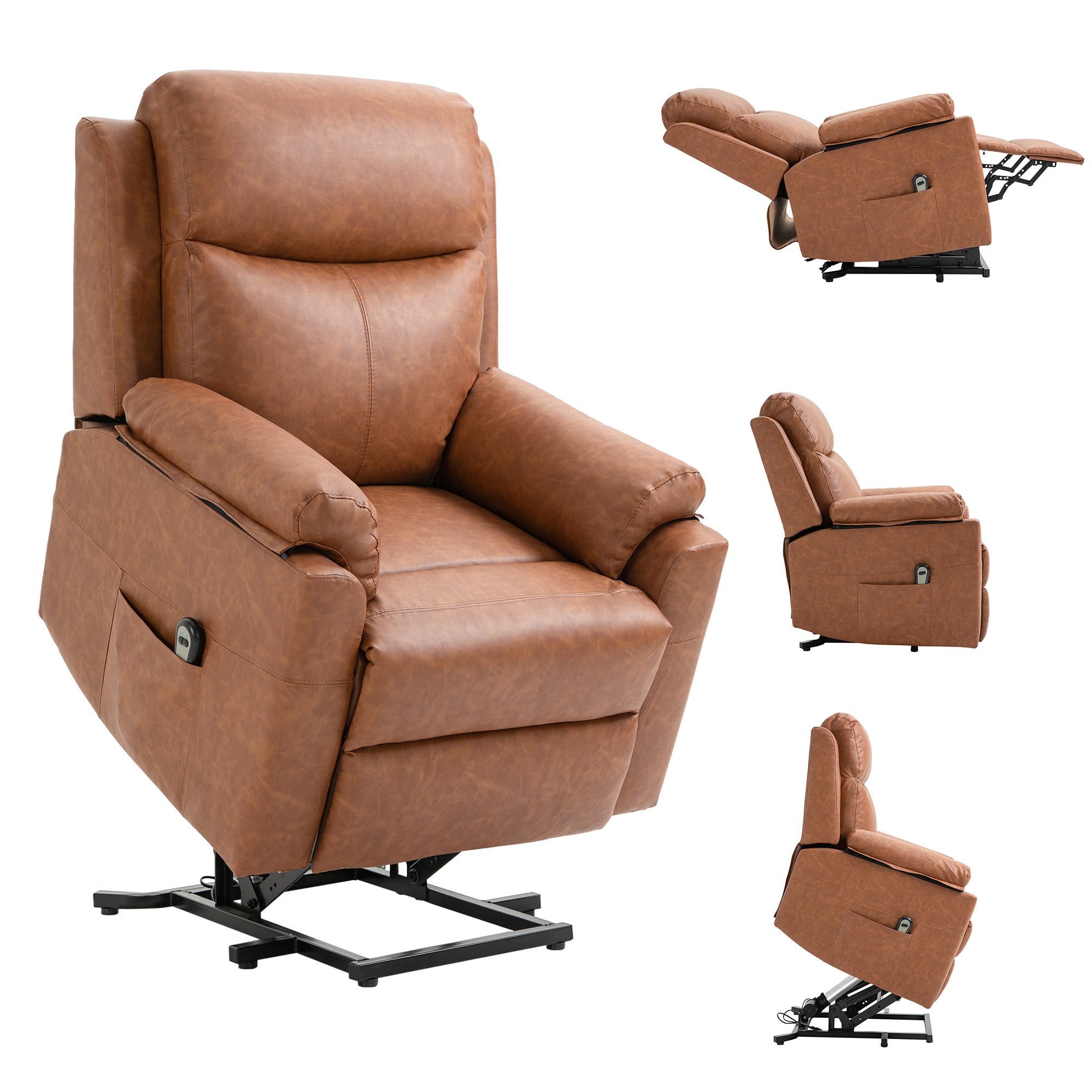 HOMCOM Faux Leather 70° Electric Riser Recliner Chair - Brown 